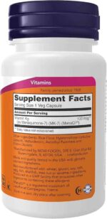 Suplementos NOW, vitamina K2 MK7 100 µg, auxílio cardiovascular*, auxilia na saúde óssea*, 60 cápsulas veganas - Imagem 2